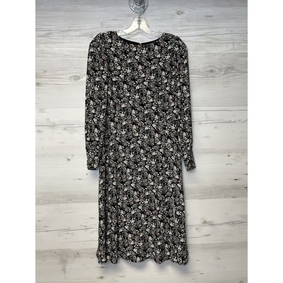 LOFT Dress Womens 6 Petite Black Floral Long Sleeve Midi Lined Soft Flowing New - Picture 1 of 10